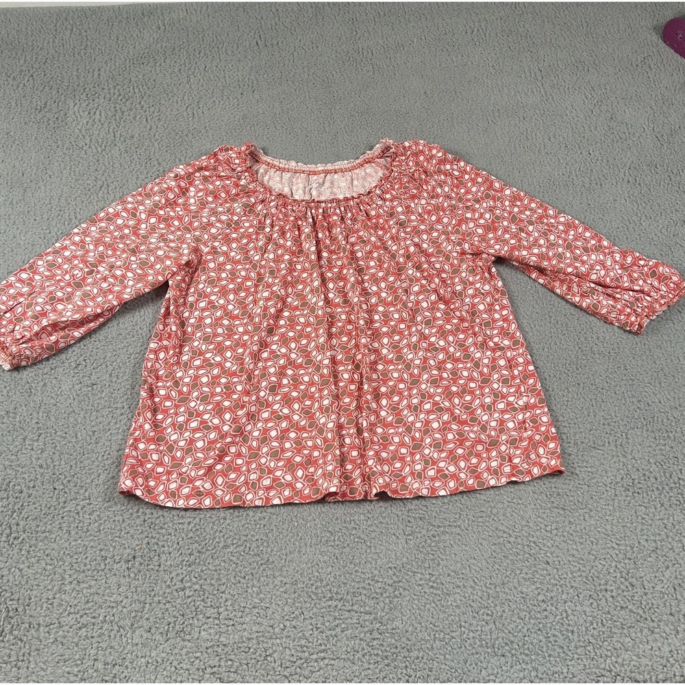 Kim Rogers Shirt Womens XL Red White Geometric Peasant Blouse 3/4 Sleeve Boho